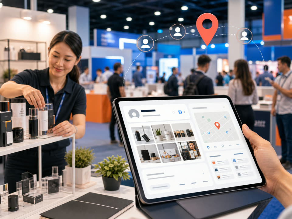 A vendor booth with a tablet dashboard for event visibility and booth details